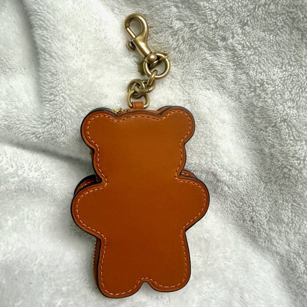 NWOT Coach Bear Coin Purse Bag Charm In Glovetanned Leather Brass/Toffee